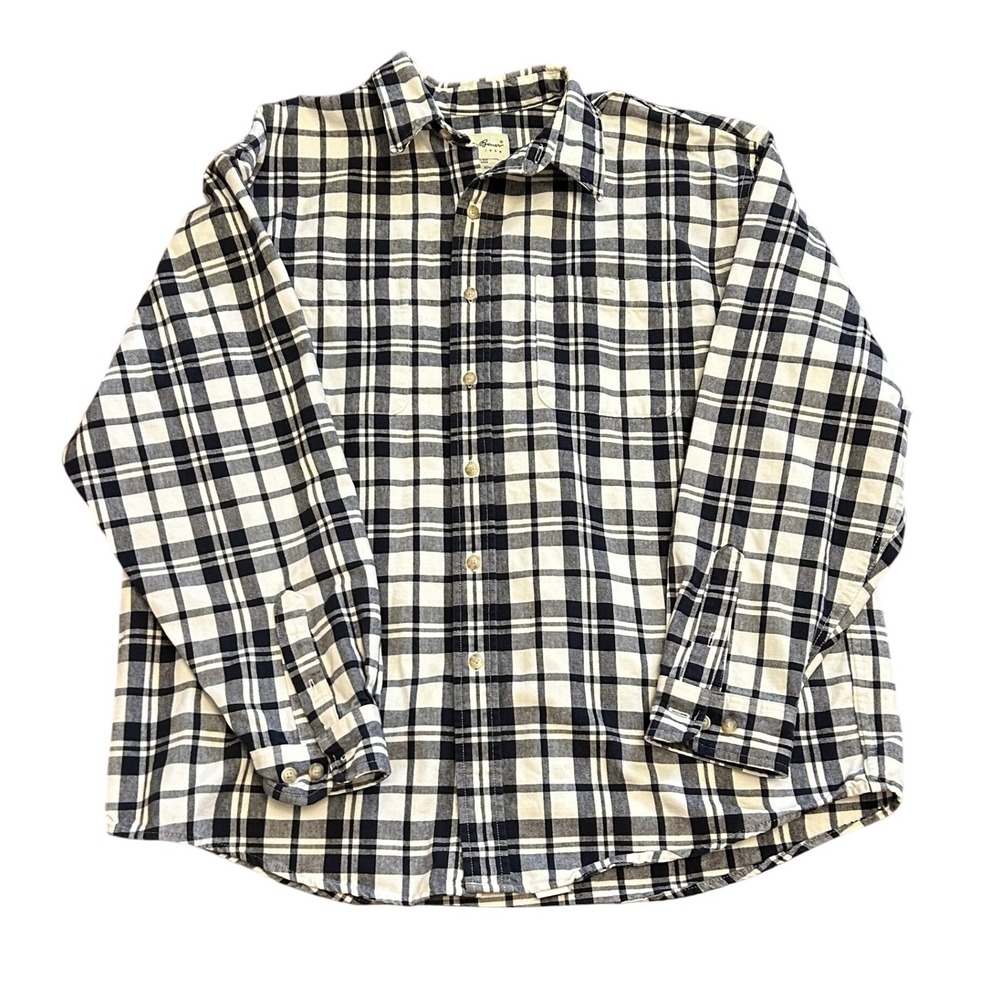 Eddie Bauer Mens XL Flannel Shirt Blue White Plaid Long Sleeve Cotton Blend
